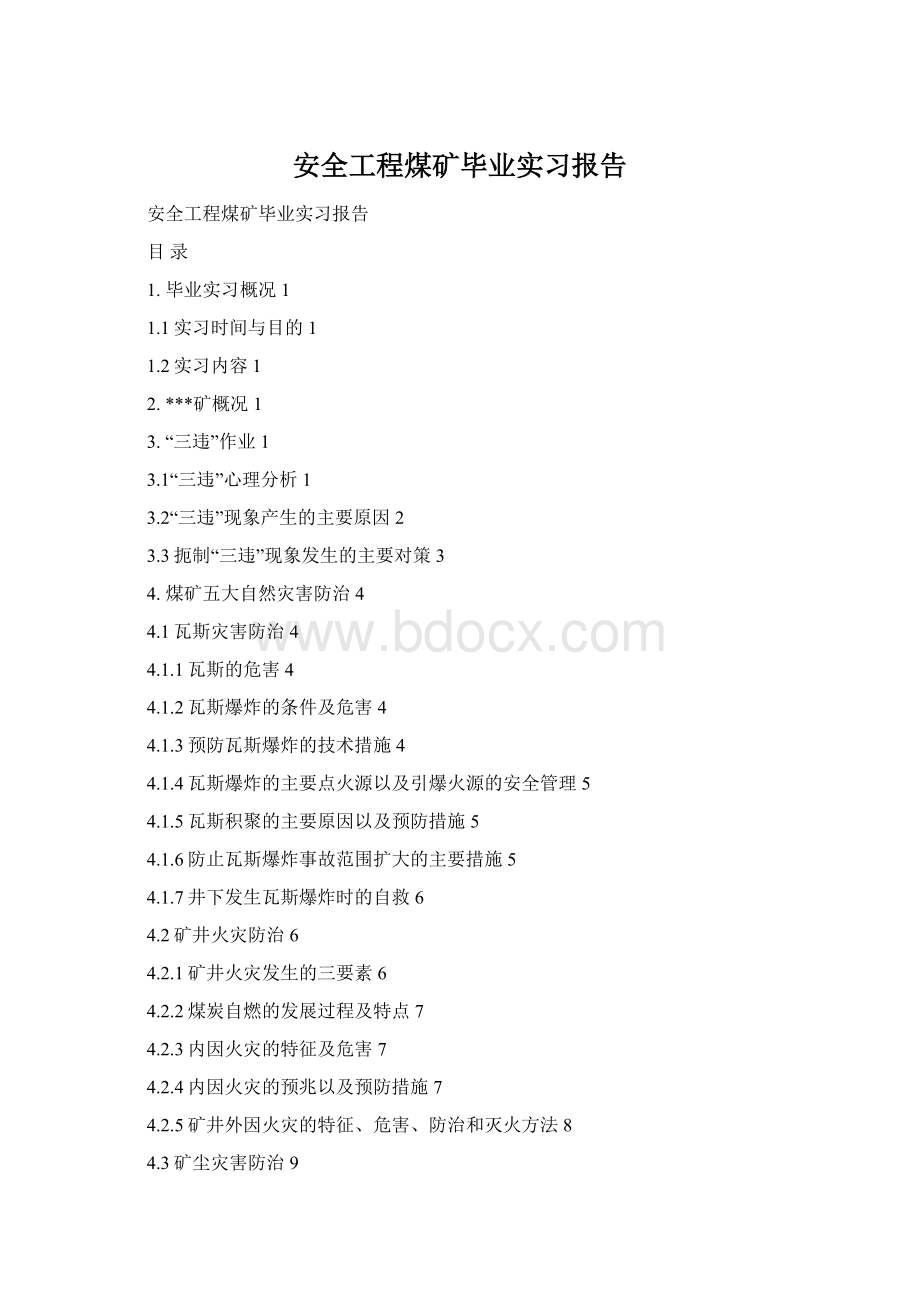 安全工程煤矿毕业实习报告文档格式.docx
