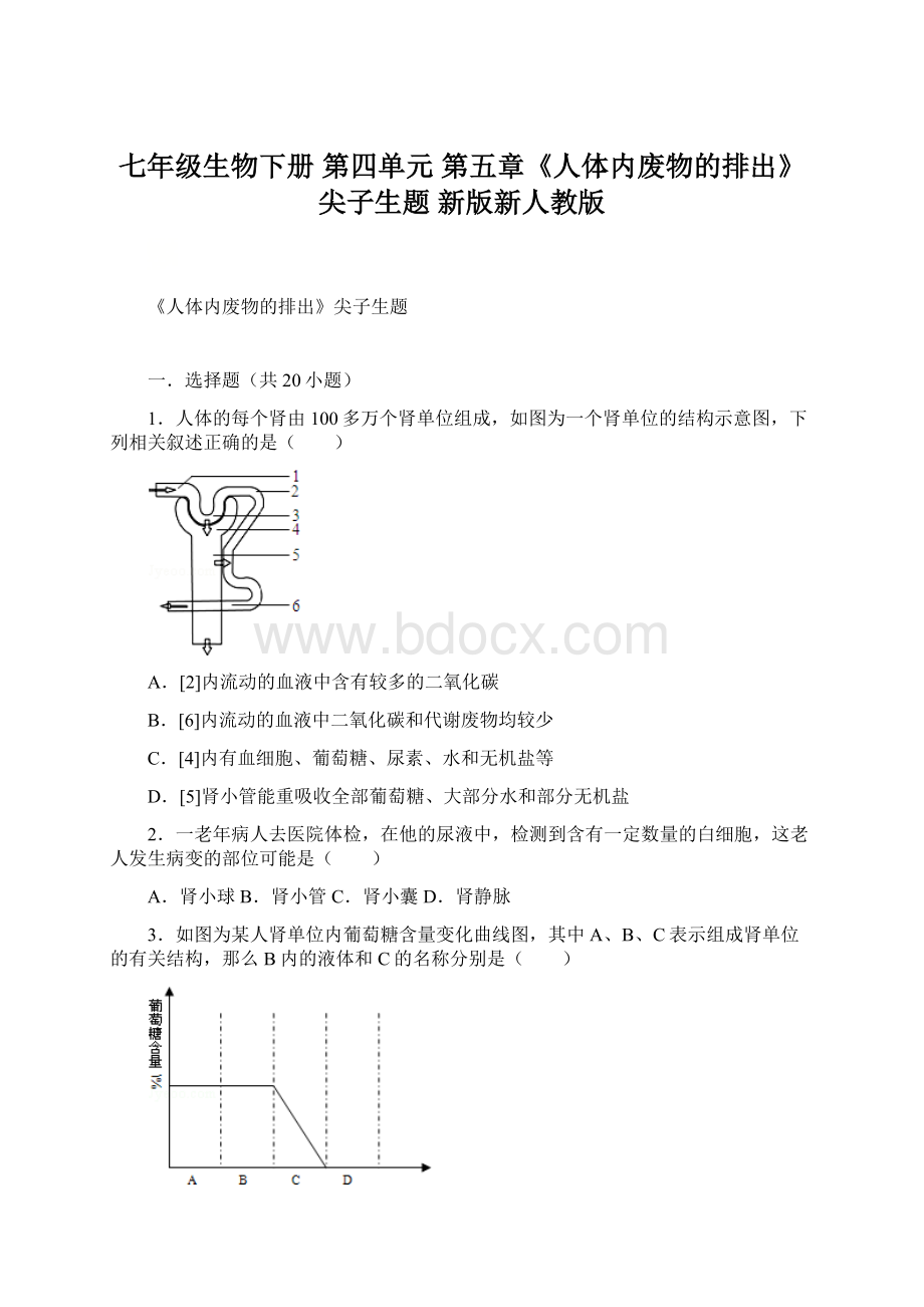 七年级生物下册 第四单元 第五章《人体内废物的排出》尖子生题 新版新人教版.docx