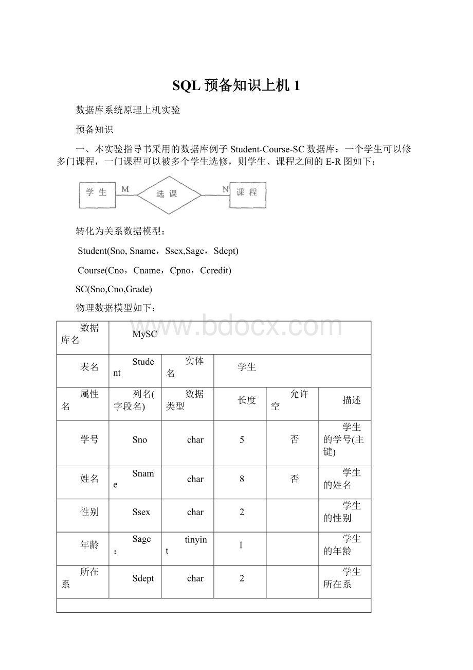 SQL预备知识上机 1.docx