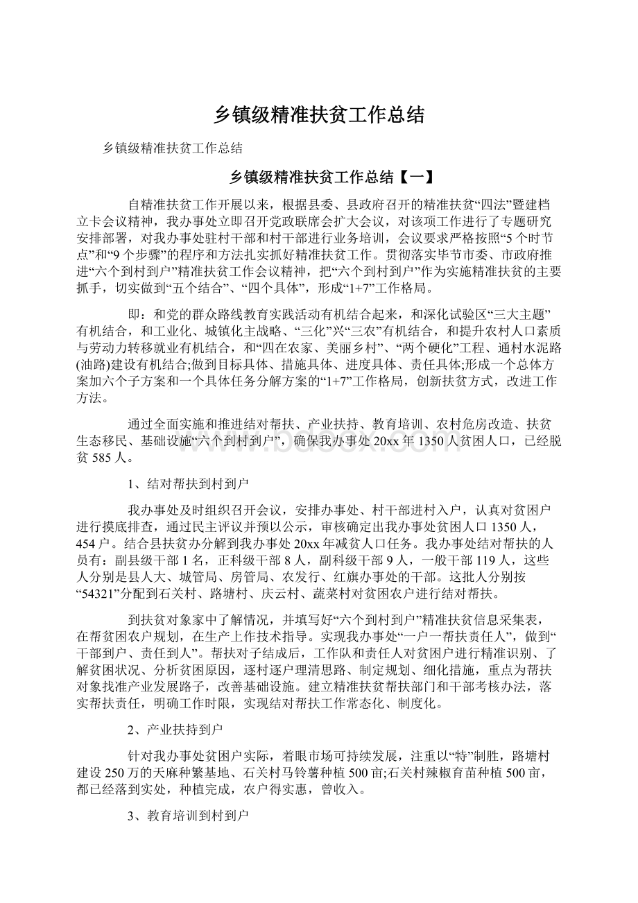 乡镇级精准扶贫工作总结Word格式文档下载.docx