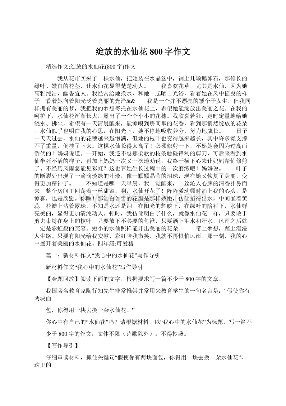 绽放的水仙花800字作文Word下载.docx_第1页