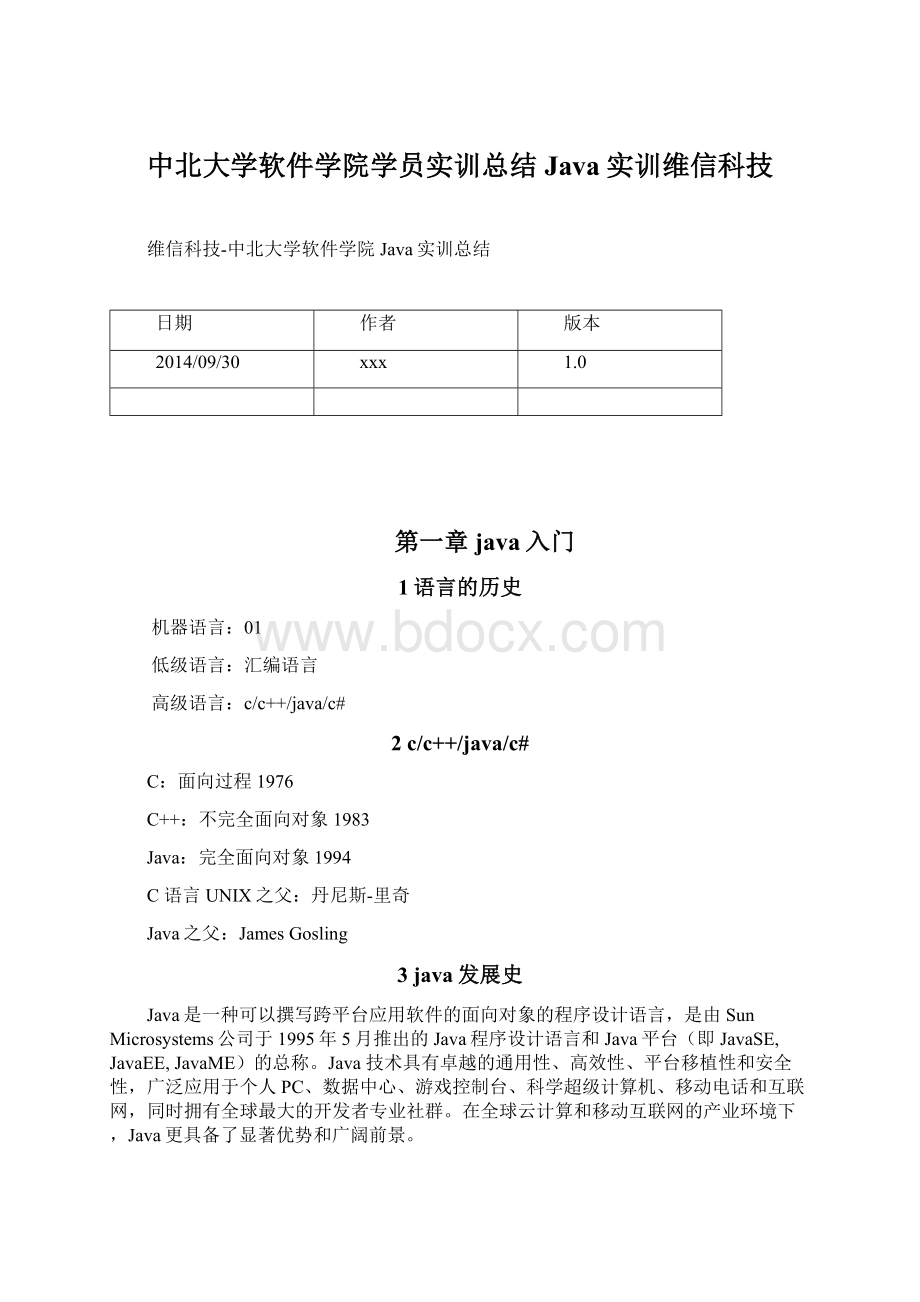 中北大学软件学院学员实训总结Java实训维信科技Word文档下载推荐.docx