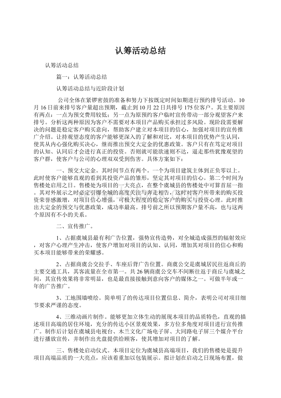 认筹活动总结Word文档格式.docx