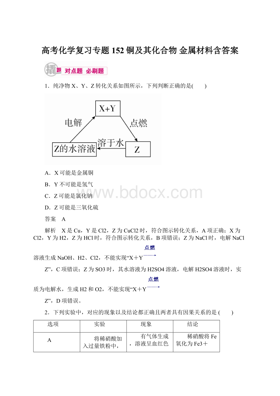 高考化学复习专题152铜及其化合物 金属材料含答案.docx_第1页