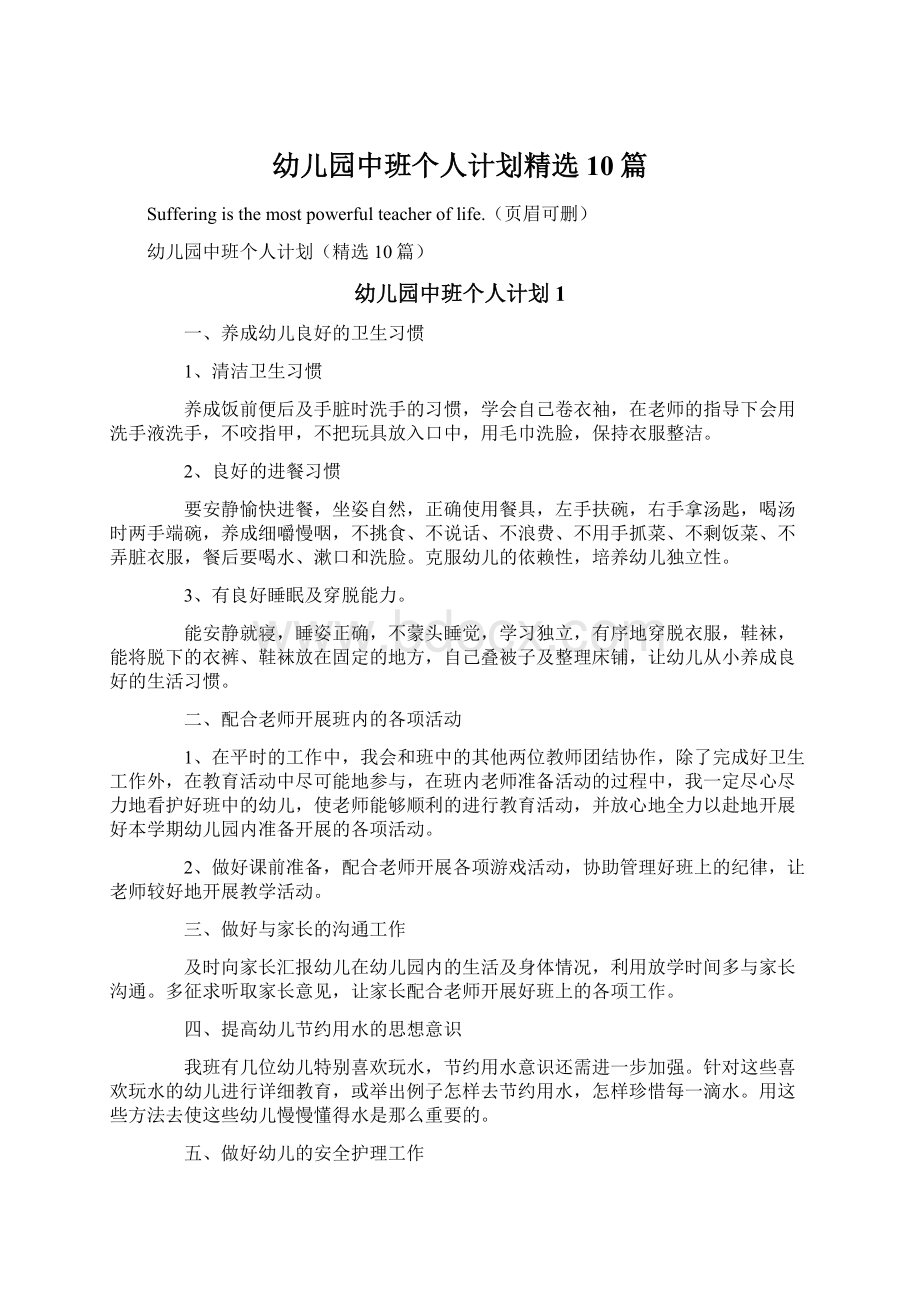 幼儿园中班个人计划精选10篇Word下载.docx_第1页