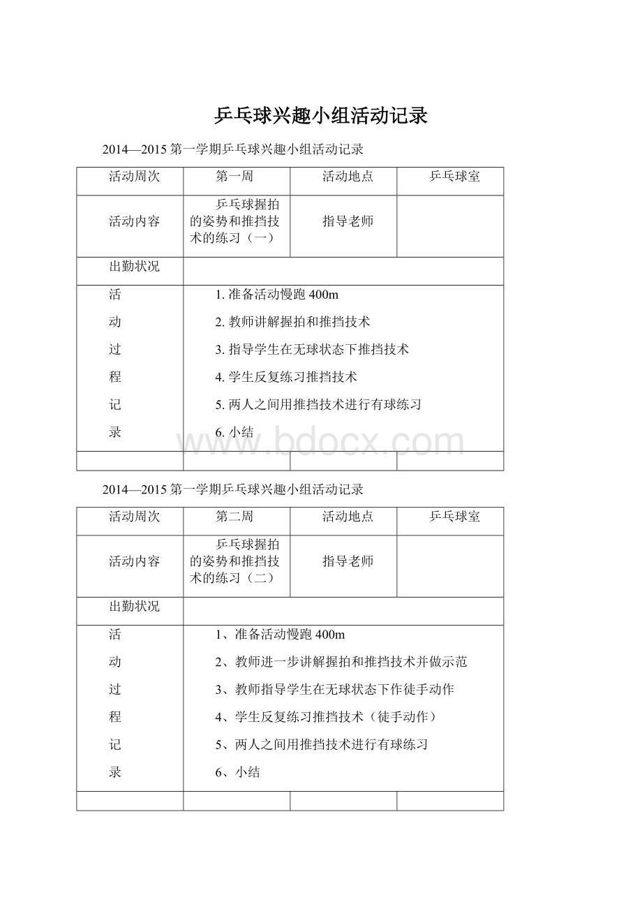 乒乓球兴趣小组活动记录.docx_第1页