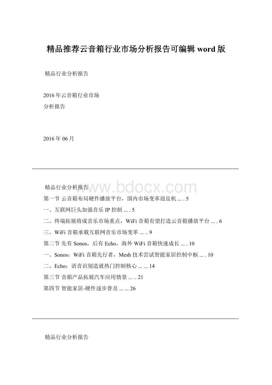 精品推荐云音箱行业市场分析报告可编辑word版.docx