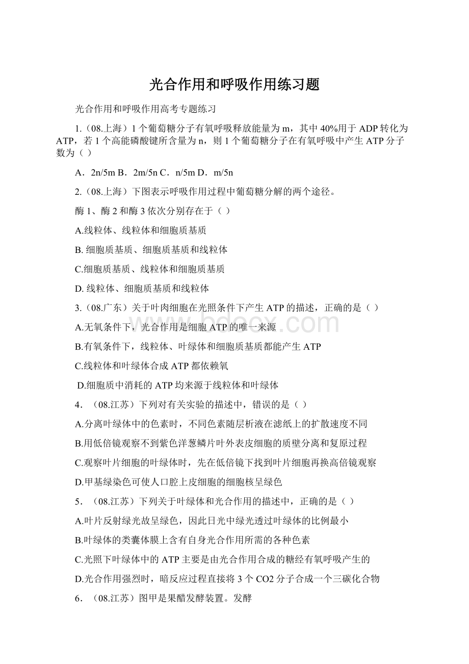 光合作用和呼吸作用练习题Word下载.docx_第1页