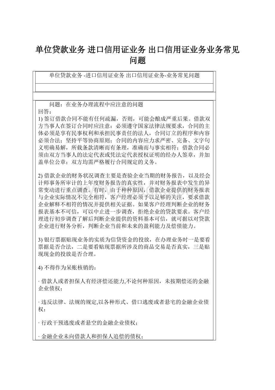 单位贷款业务 进口信用证业务 出口信用证业务业务常见问题.docx