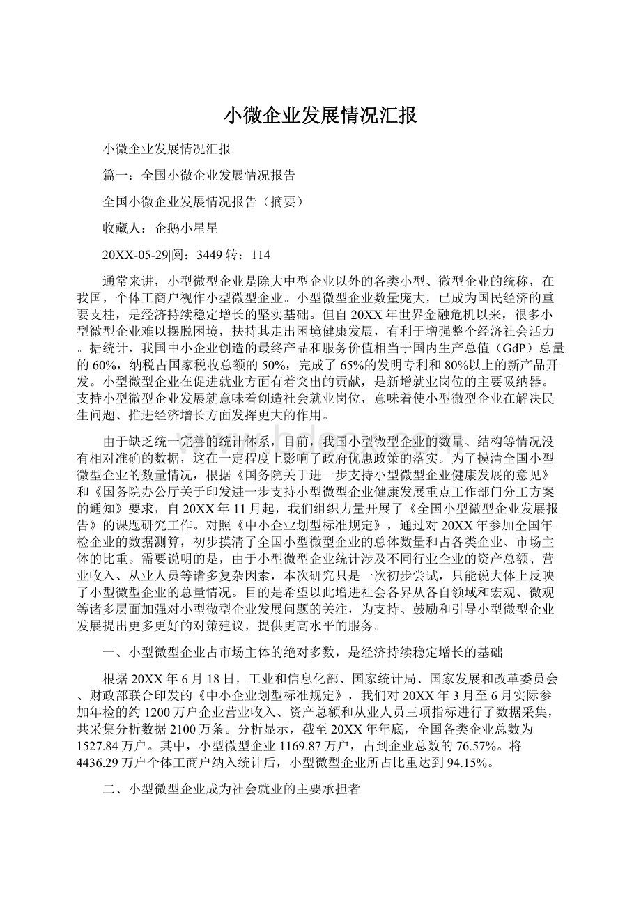 小微企业发展情况汇报Word文档格式.docx