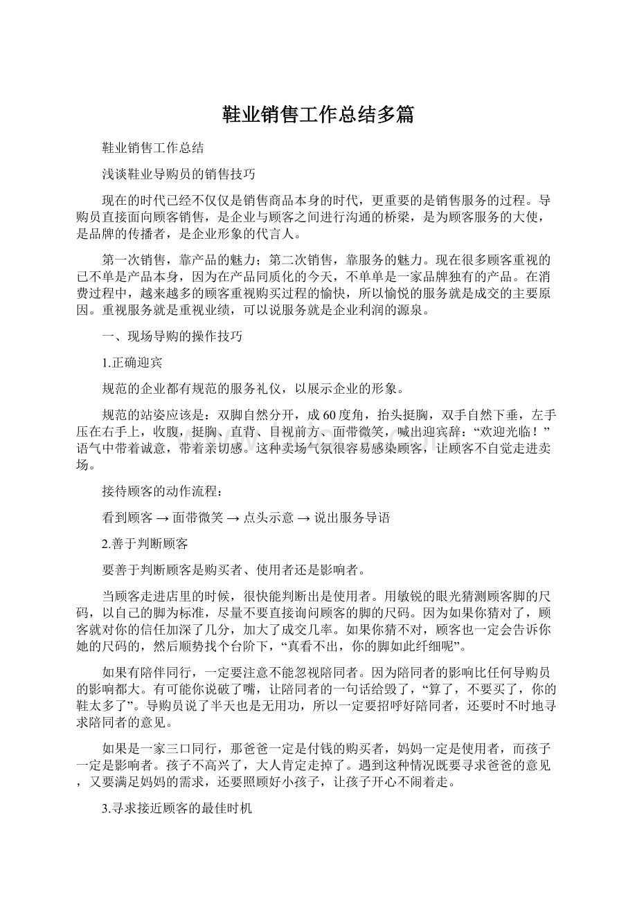 鞋业销售工作总结多篇文档格式.docx