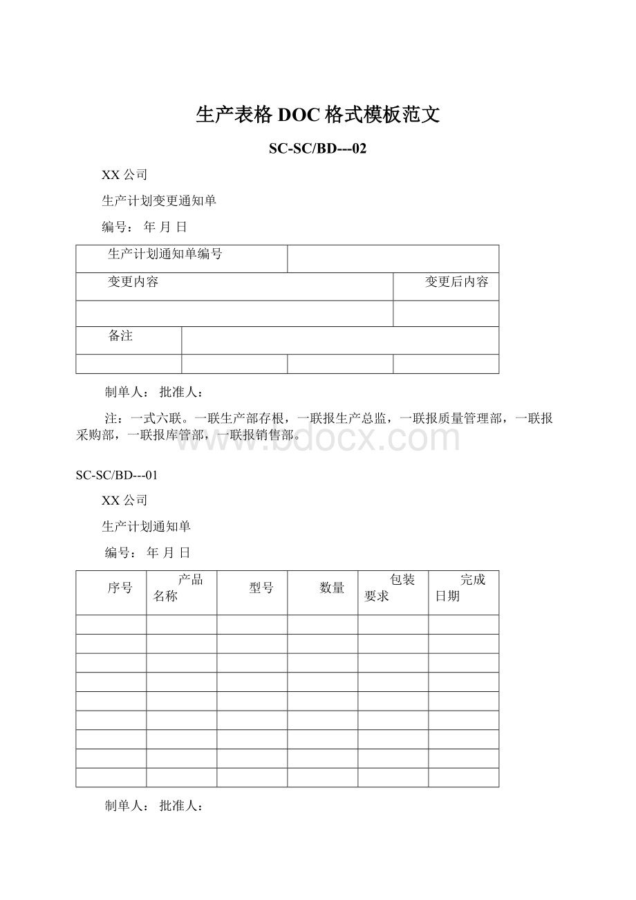 生产表格DOC格式模板范文Word下载.docx