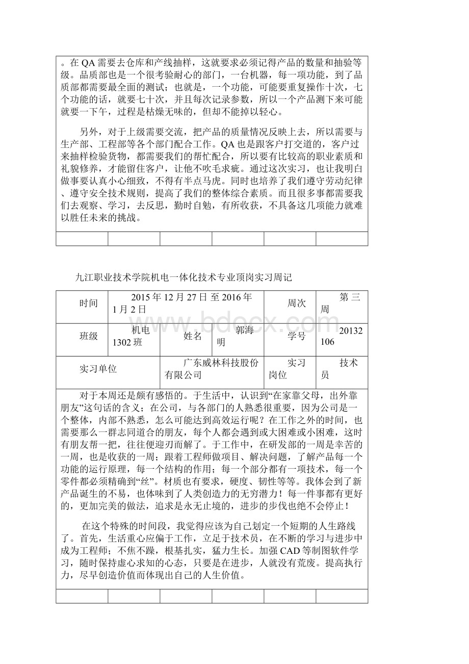 机电一体化技术专业大学生顶岗是实习周记十二篇500字Word格式.docx_第2页