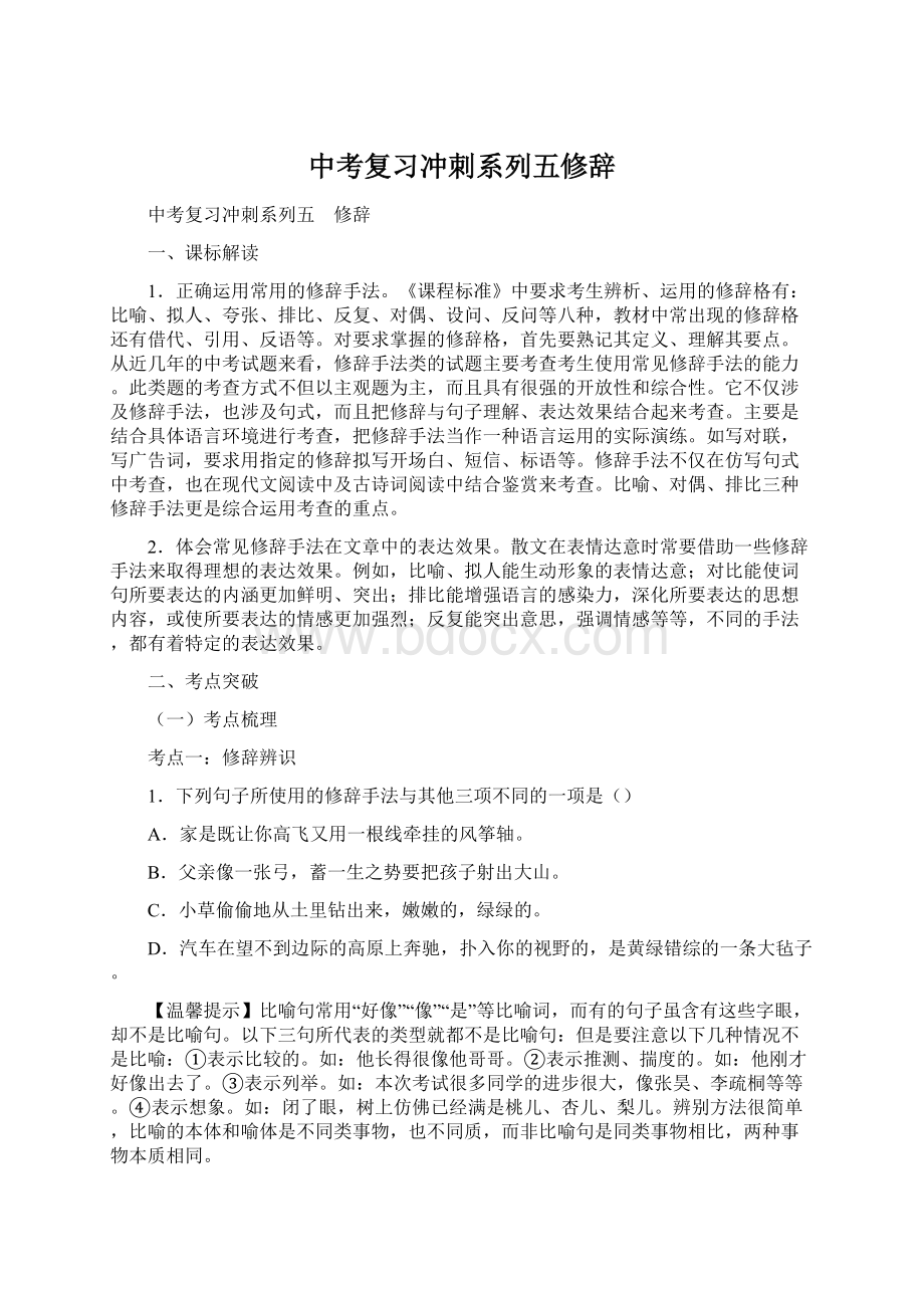 中考复习冲刺系列五修辞Word格式.docx