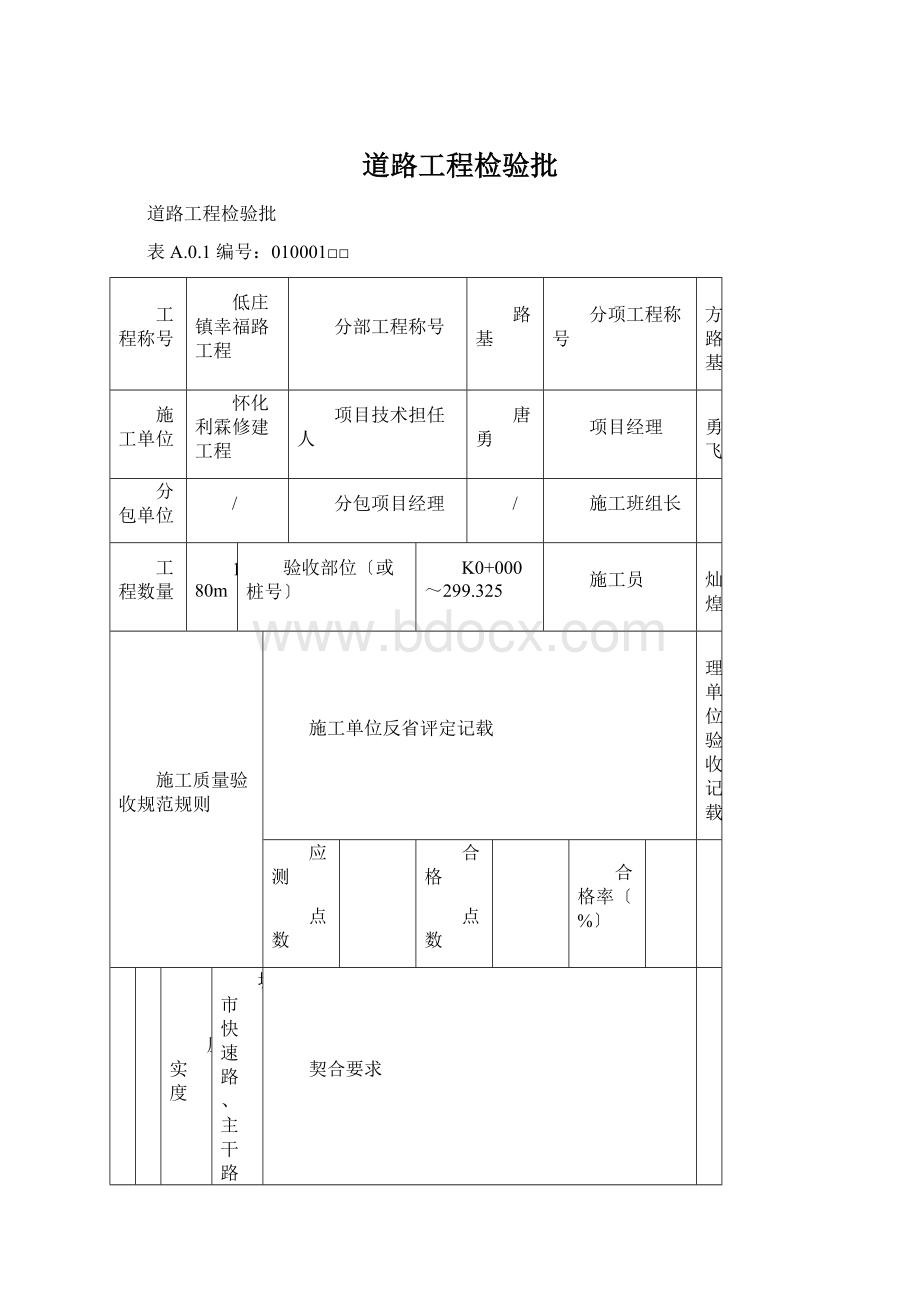 道路工程检验批.docx_第1页