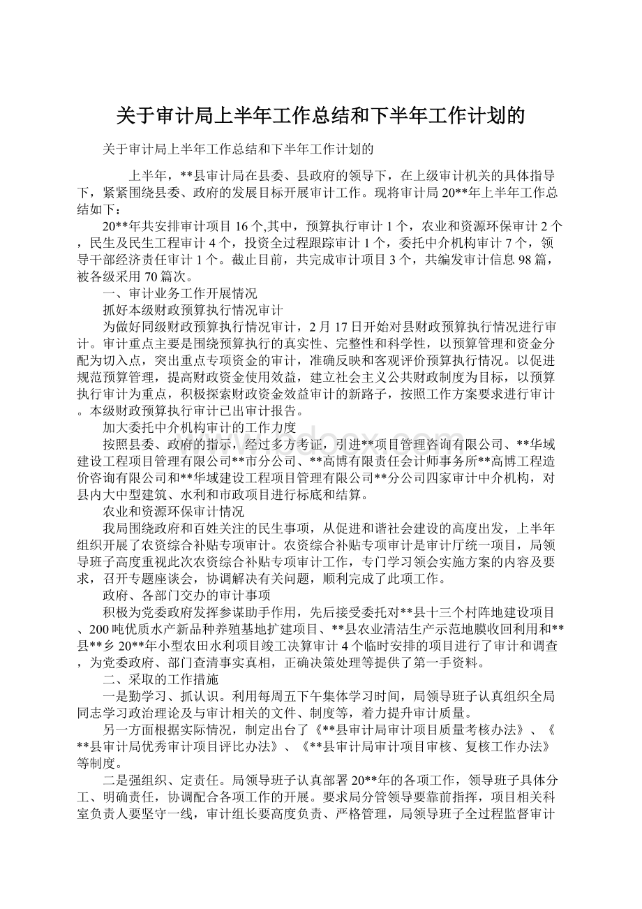 关于审计局上半年工作总结和下半年工作计划的Word下载.docx_第1页