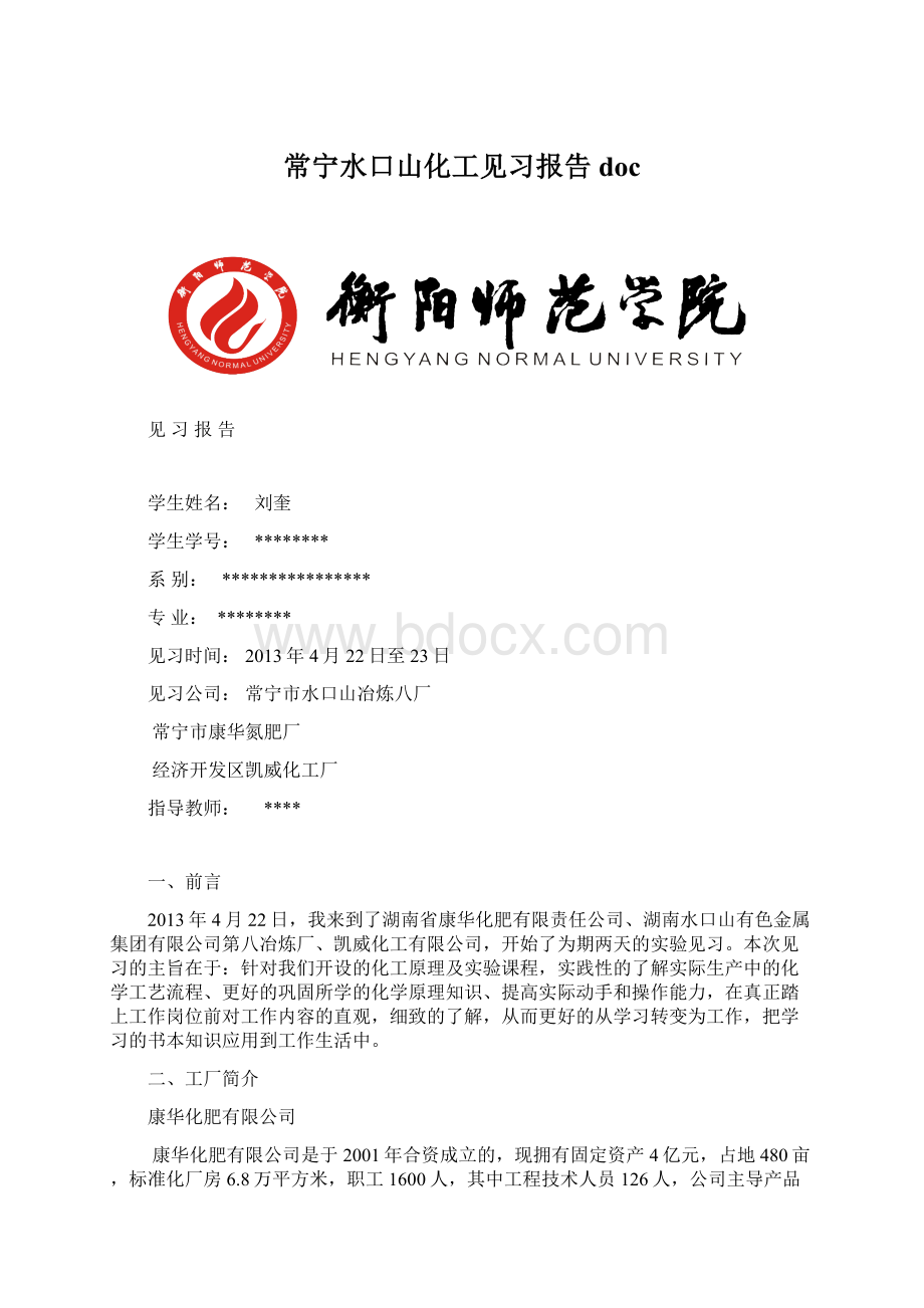 常宁水口山化工见习报告doc.docx