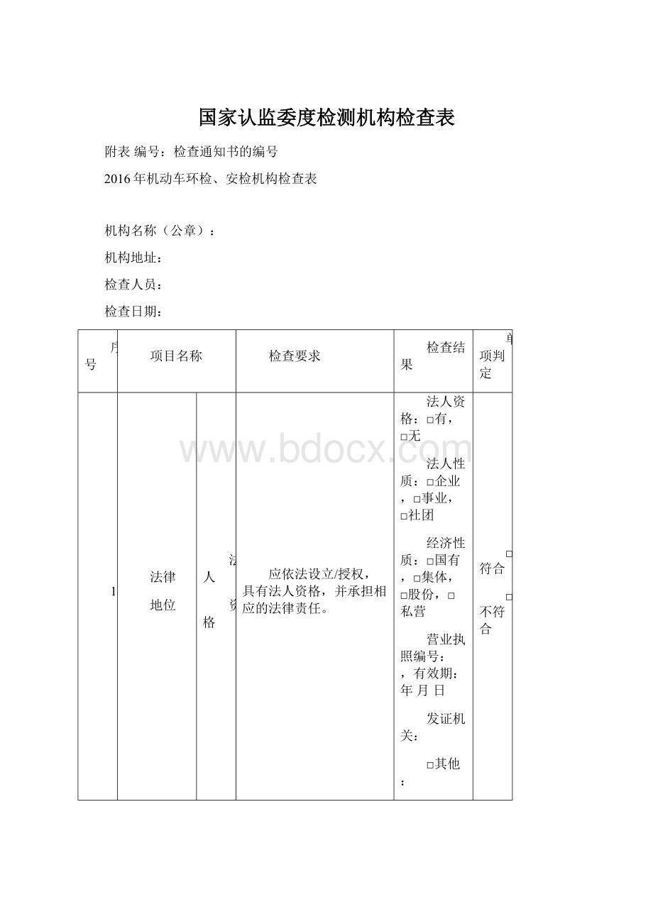 国家认监委度检测机构检查表文档格式.docx_第1页