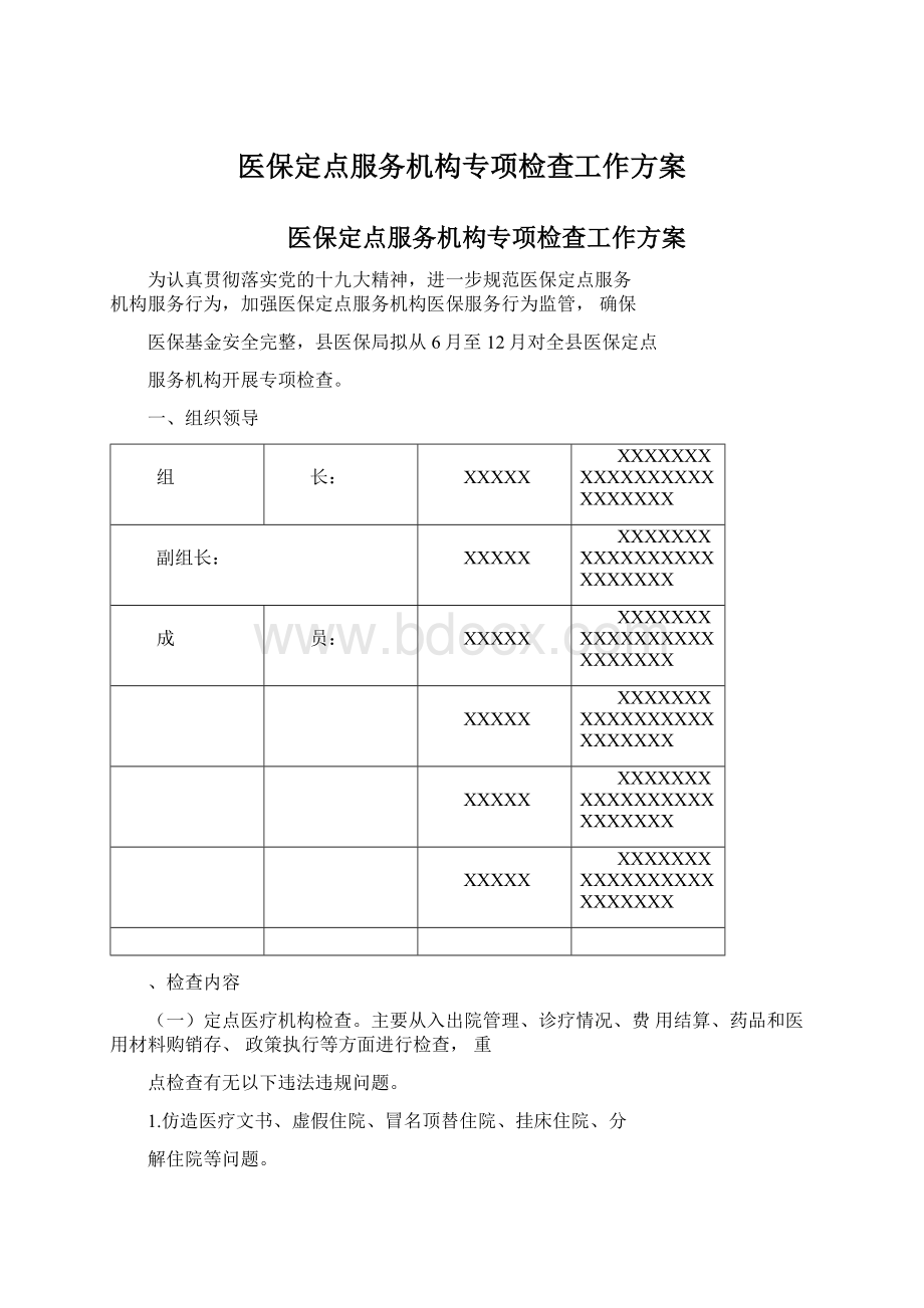 医保定点服务机构专项检查工作方案Word文档格式.docx