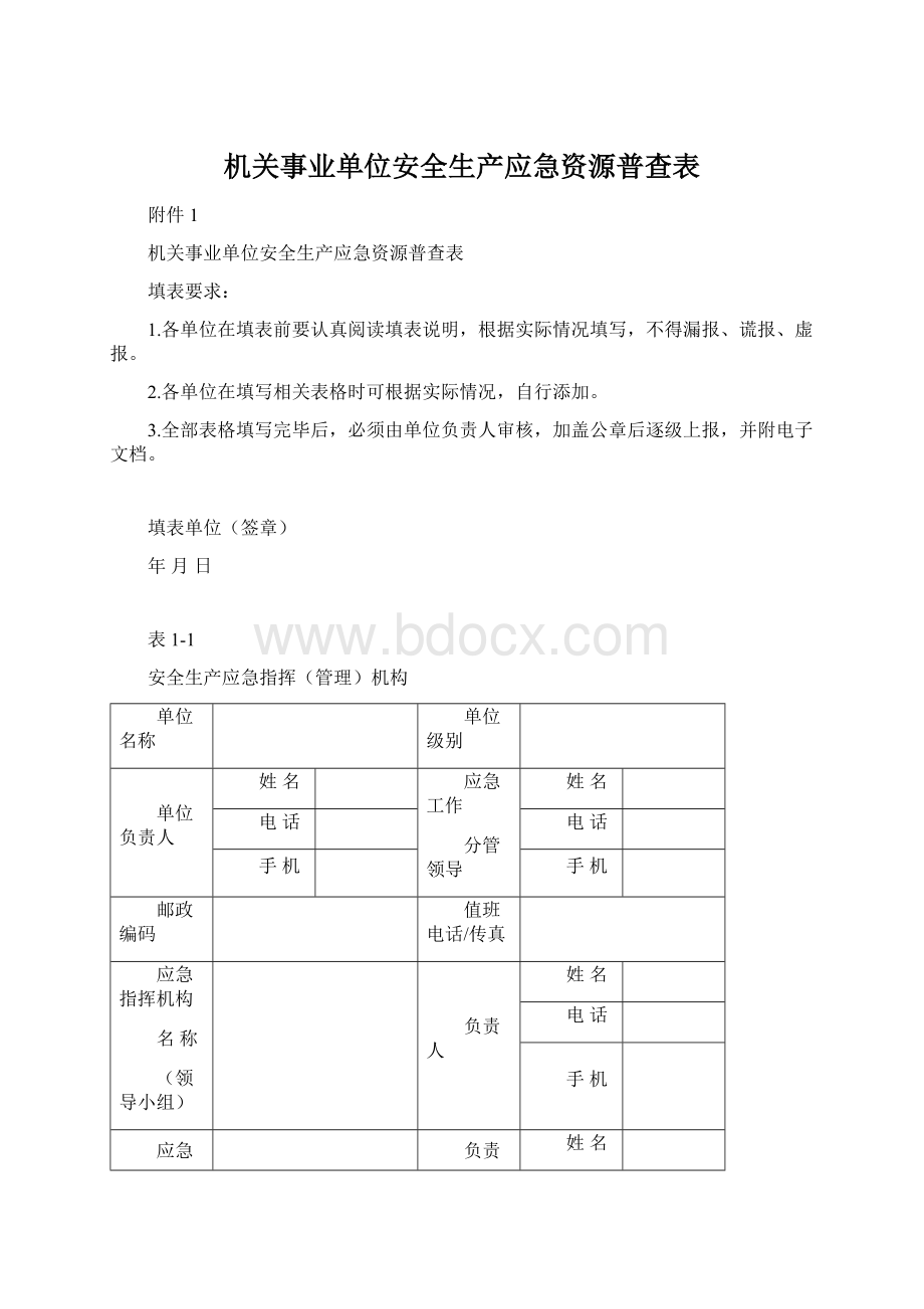 机关事业单位安全生产应急资源普查表.docx_第1页