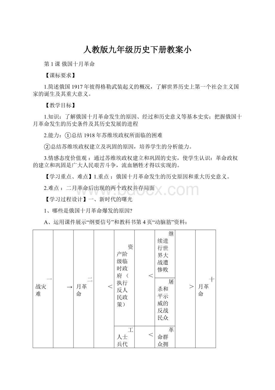 人教版九年级历史下册教案小Word下载.docx_第1页