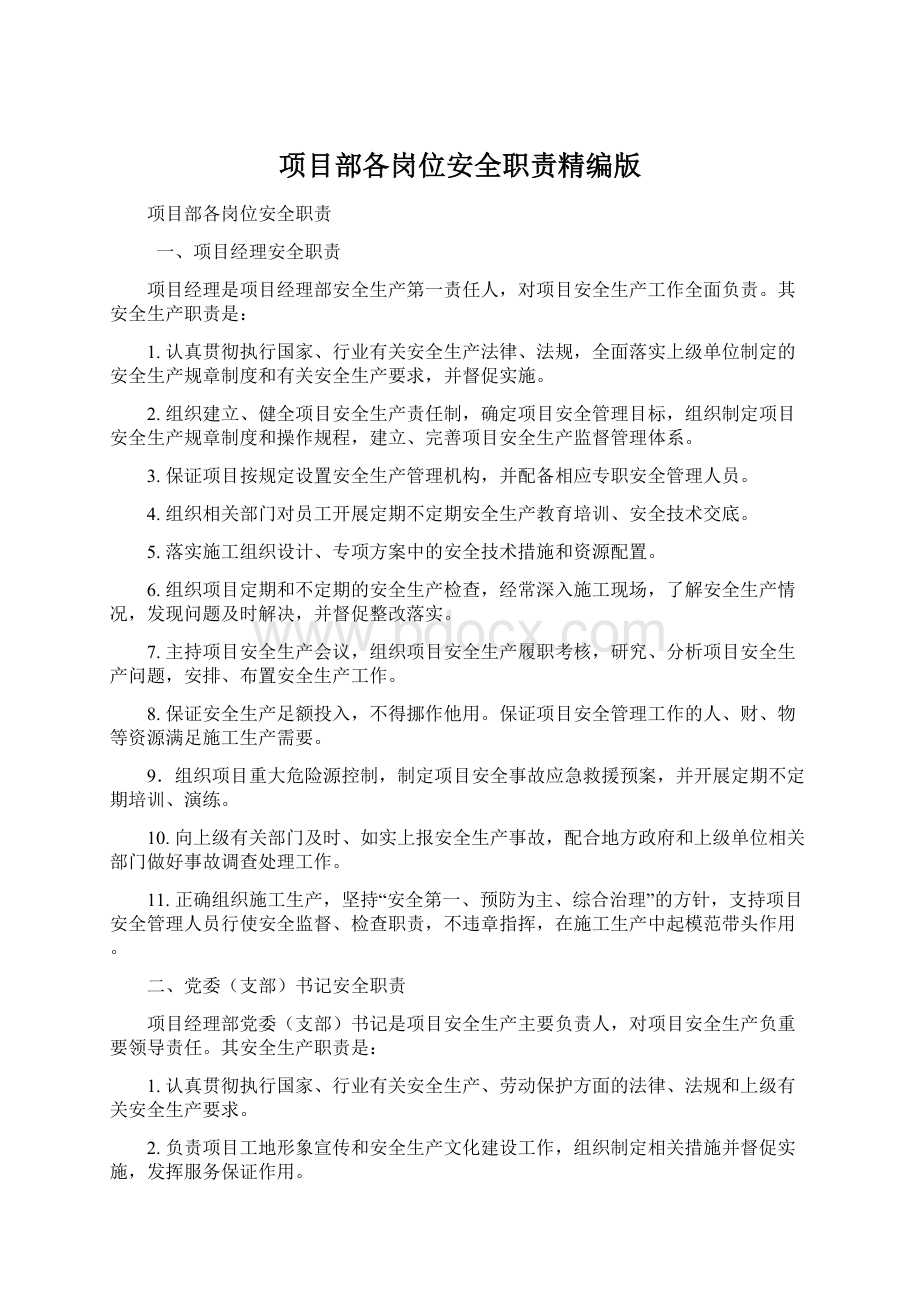 项目部各岗位安全职责精编版Word文档格式.docx