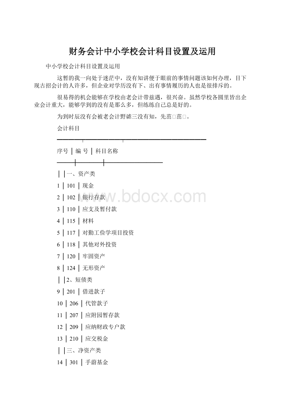 财务会计中小学校会计科目设置及运用Word文件下载.docx