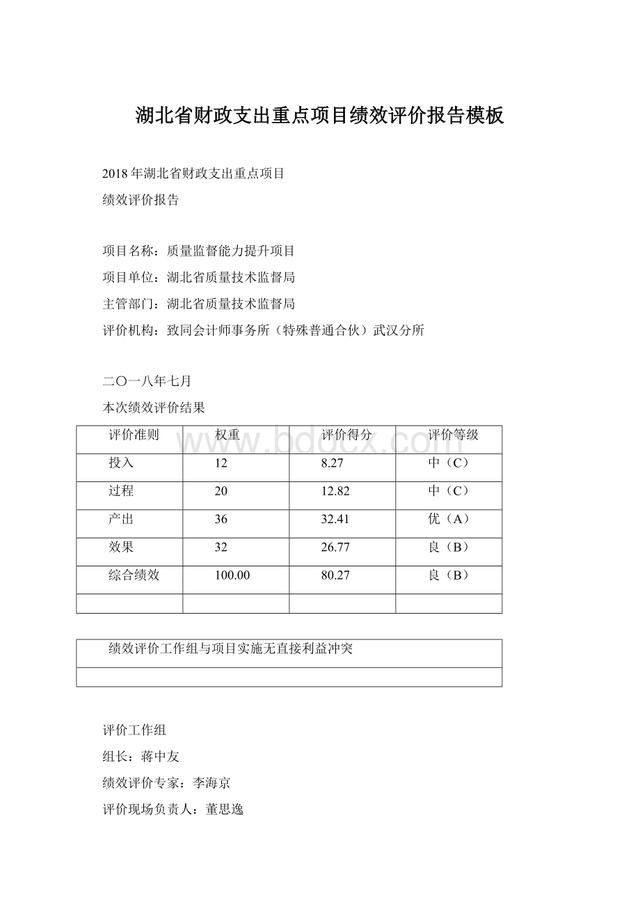 湖北省财政支出重点项目绩效评价报告模板.docx_第1页