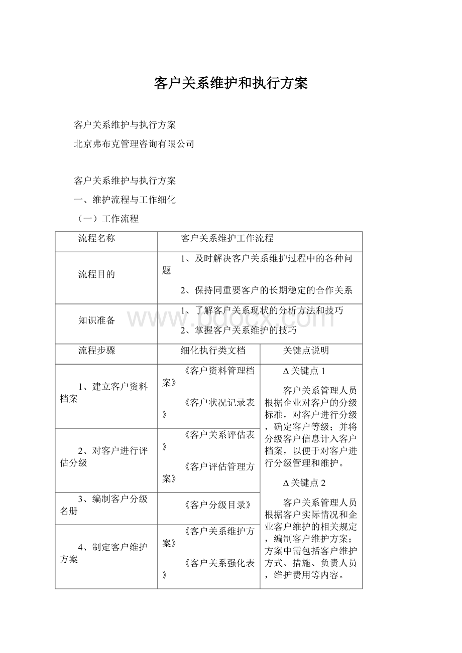 客户关系维护和执行方案Word文档下载推荐.docx_第1页