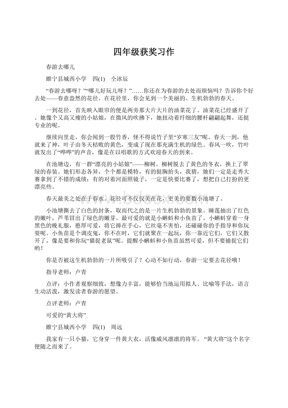 四年级获奖习作Word文件下载.docx_第1页