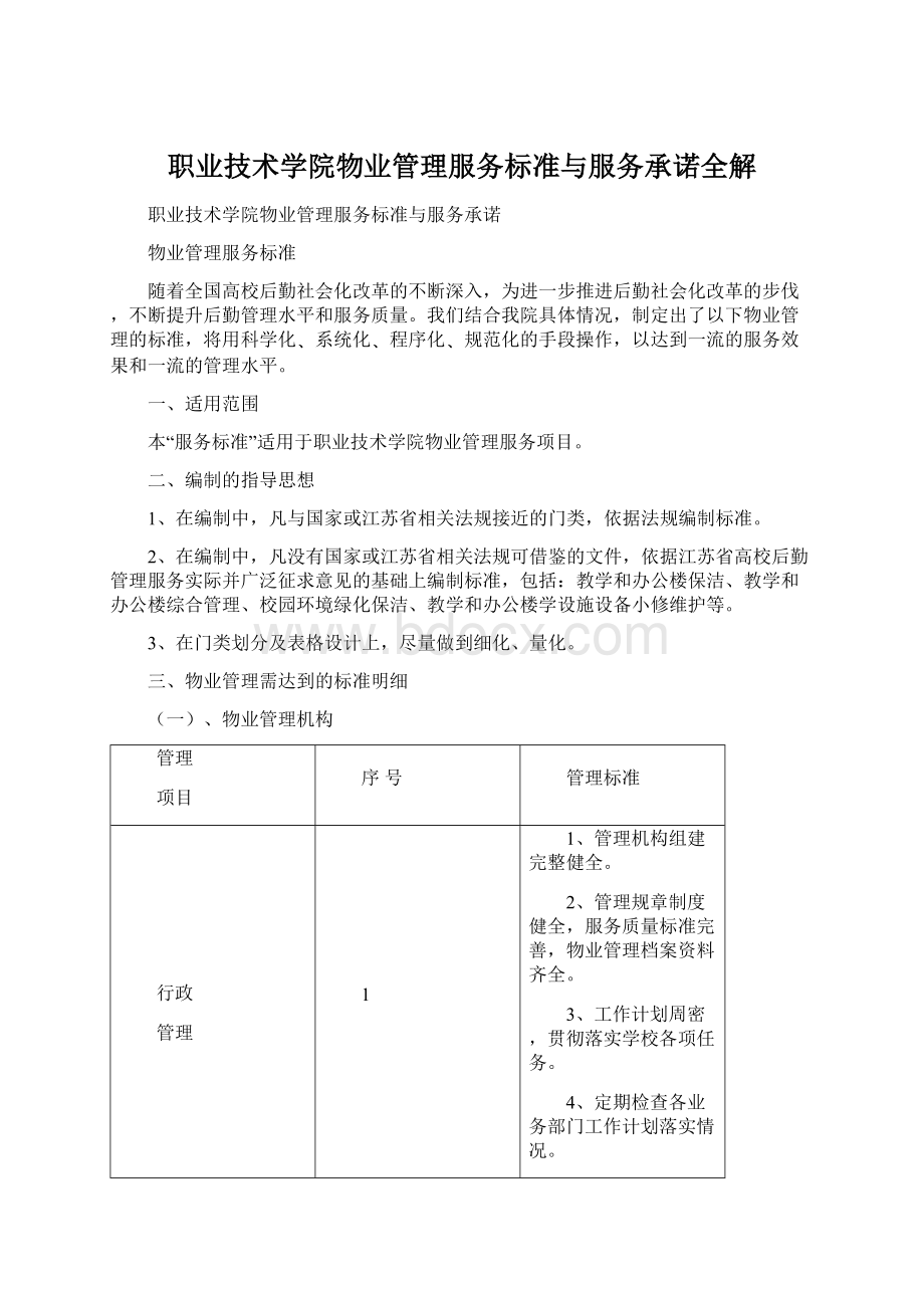 职业技术学院物业管理服务标准与服务承诺全解.docx_第1页