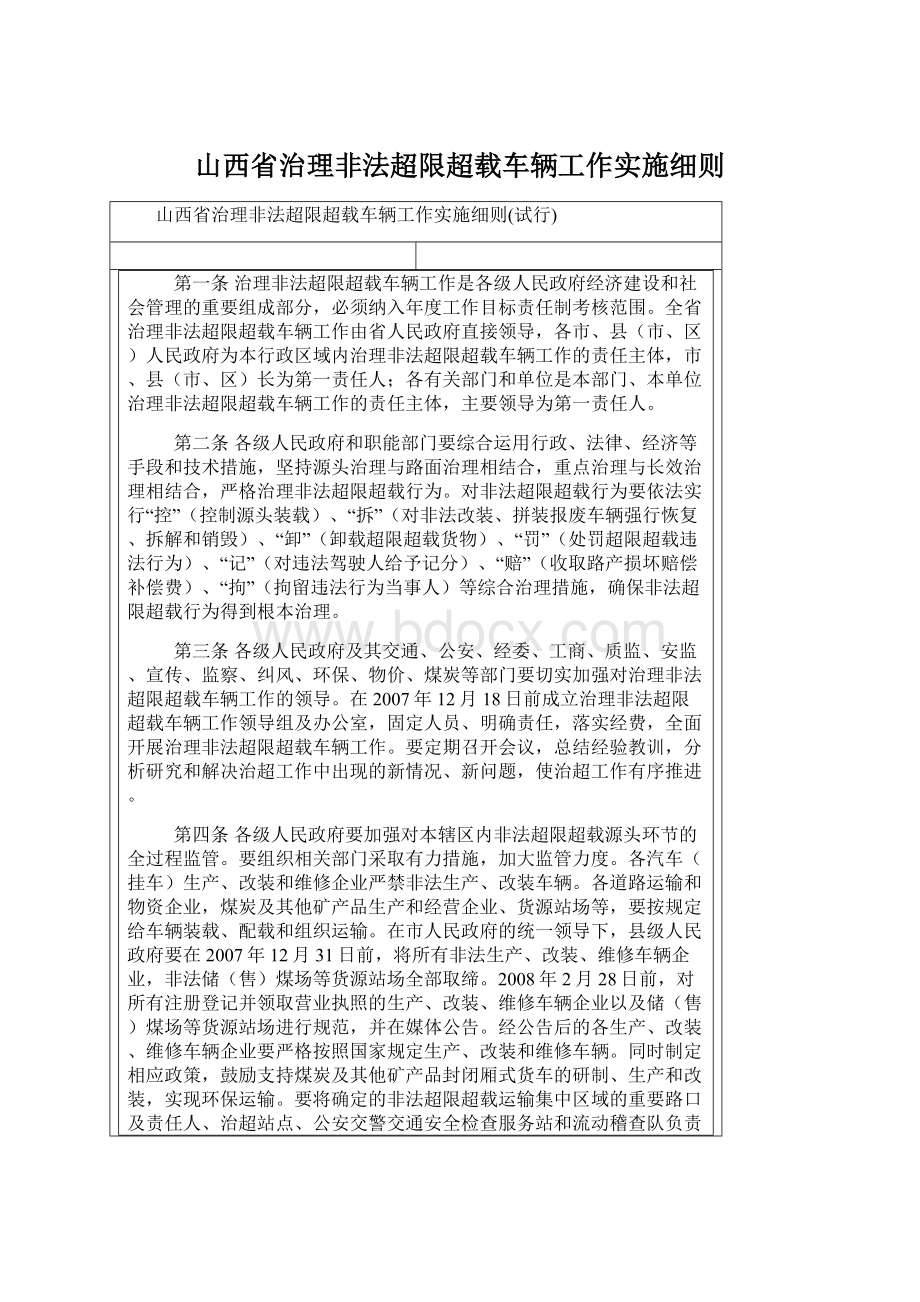 山西省治理非法超限超载车辆工作实施细则Word格式.docx_第1页