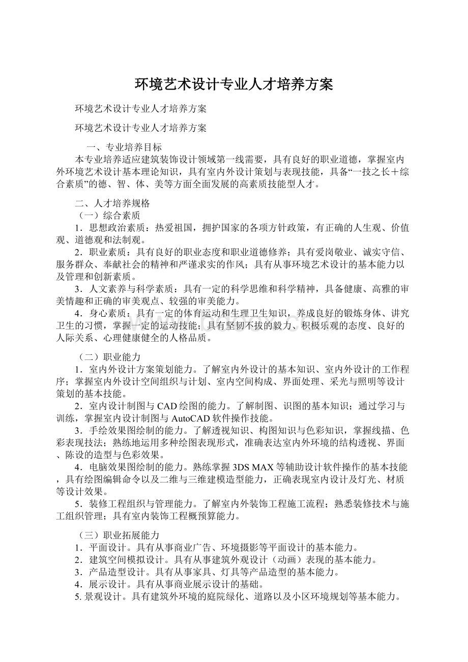 环境艺术设计专业人才培养方案.docx_第1页