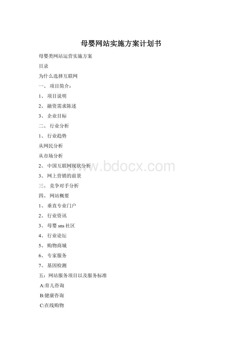 母婴网站实施方案计划书Word文档下载推荐.docx_第1页
