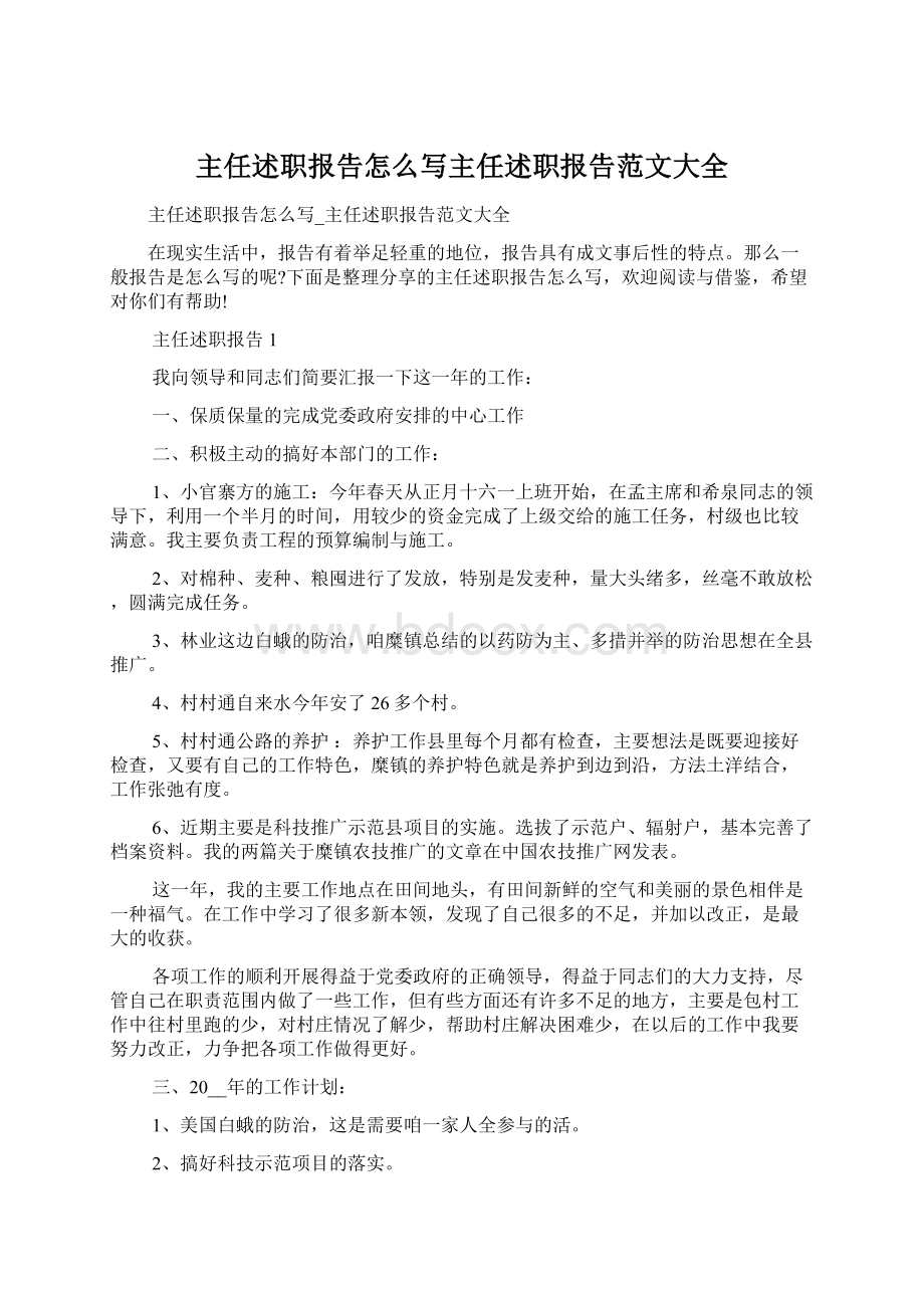 主任述职报告怎么写主任述职报告范文大全.docx_第1页