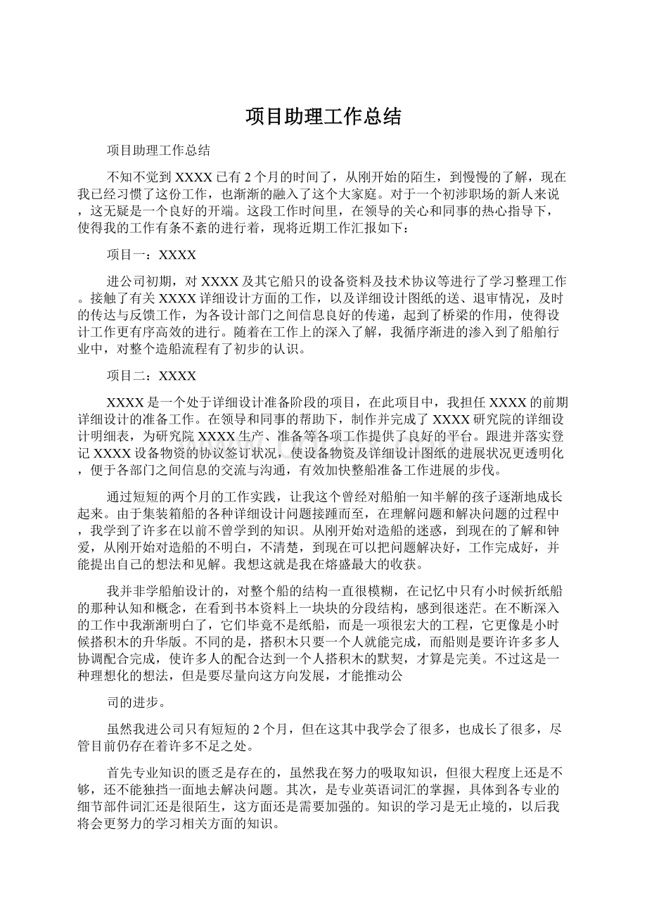 项目助理工作总结Word下载.docx_第1页