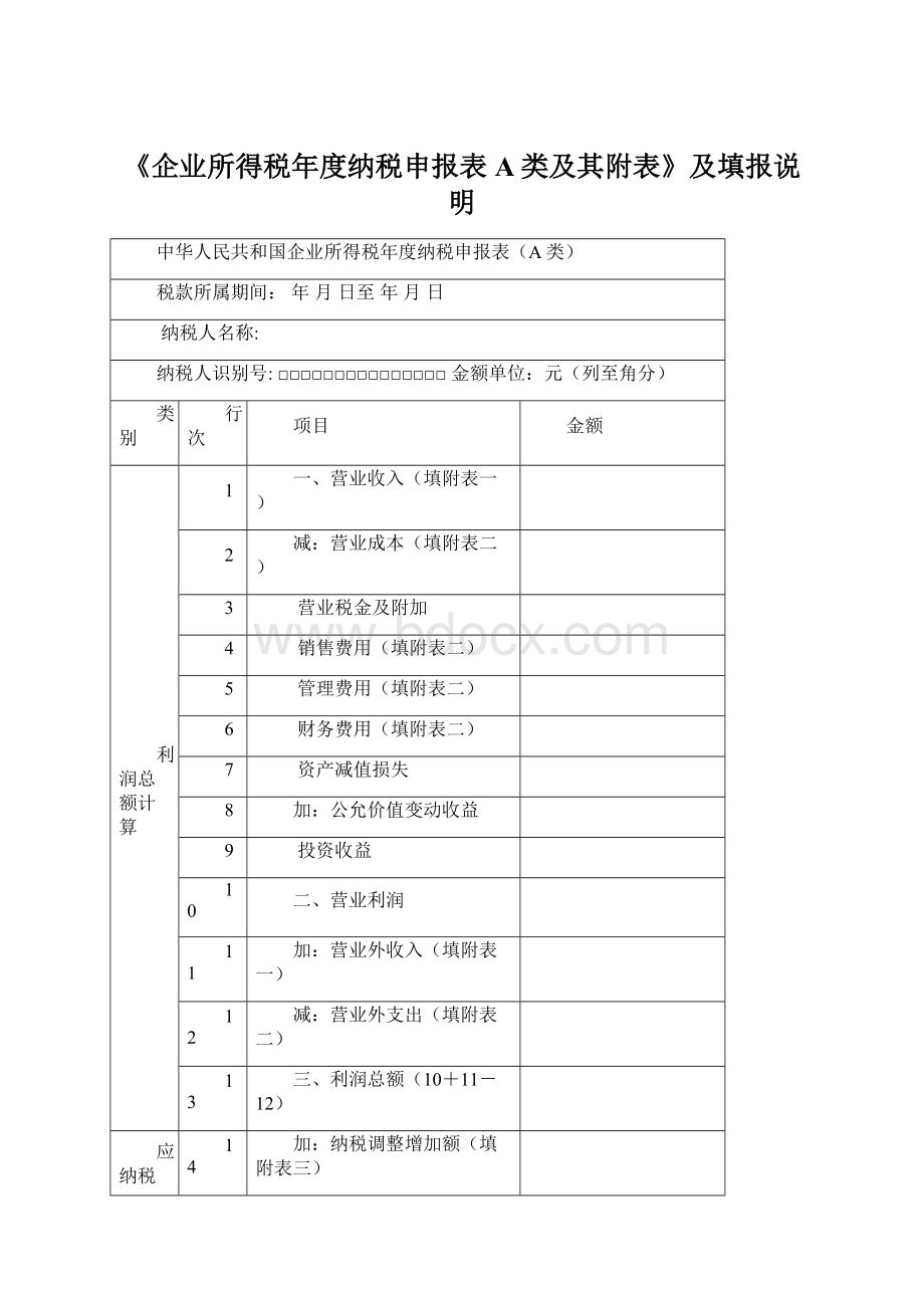 《企业所得税年度纳税申报表A类及其附表》及填报说明.docx