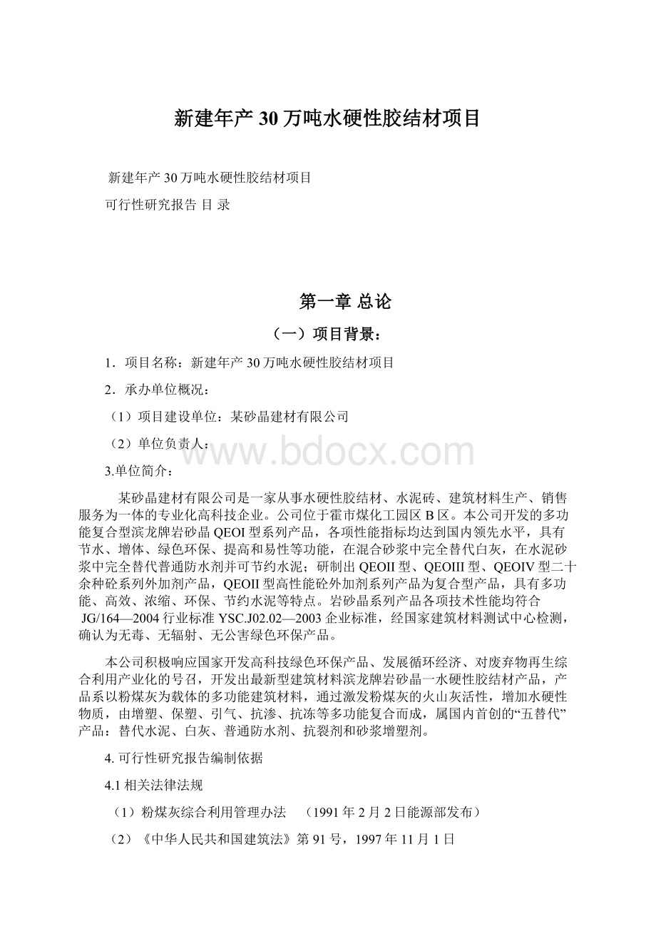 新建年产30万吨水硬性胶结材项目.docx