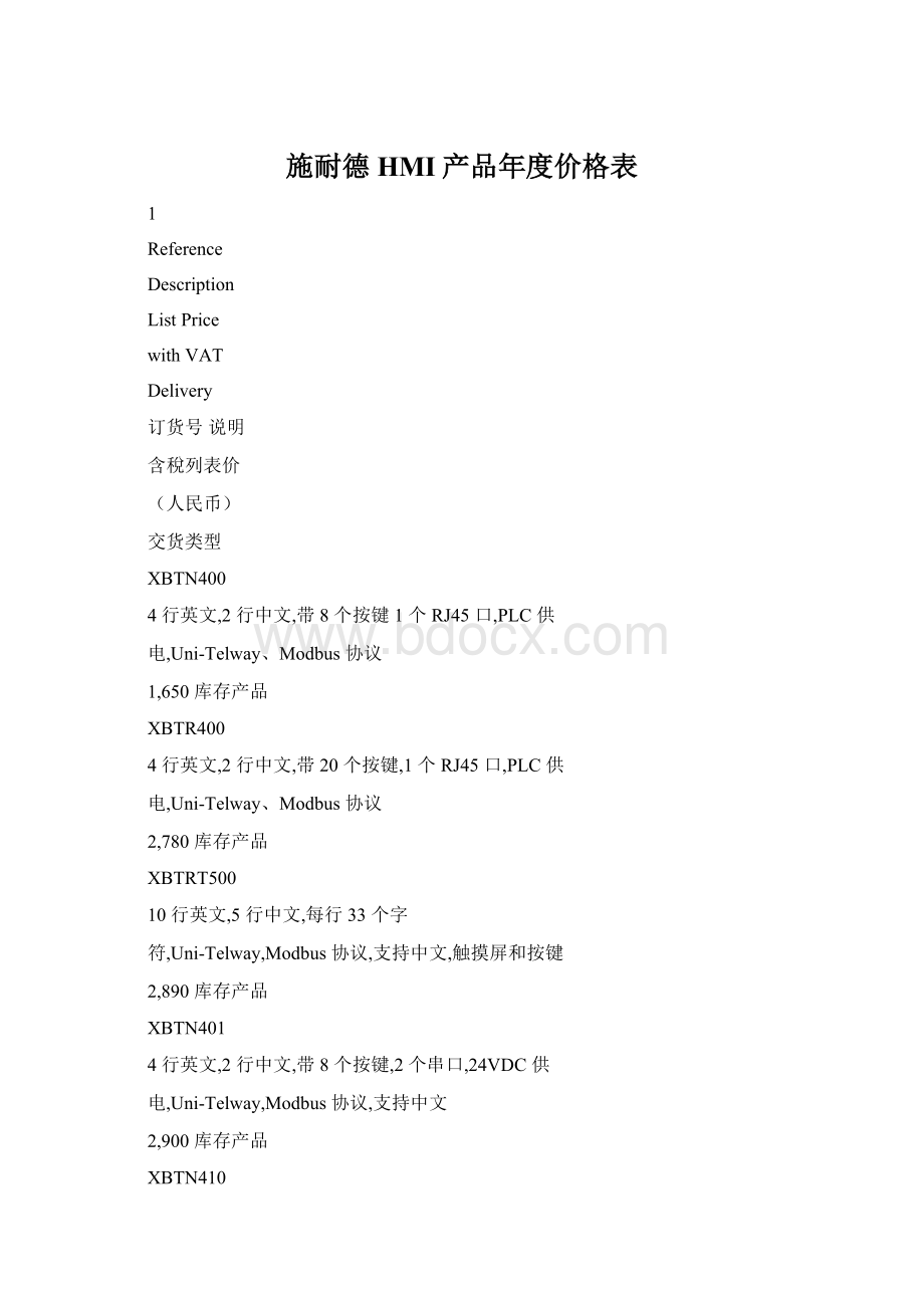 施耐德HMI产品年度价格表Word文件下载.docx_第1页
