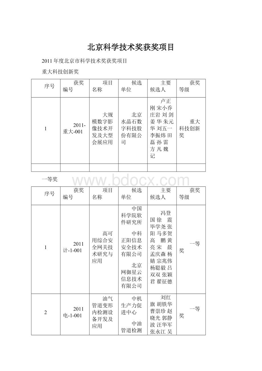 北京科学技术奖获奖项目Word文件下载.docx