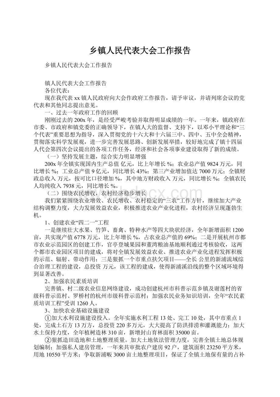 乡镇人民代表大会工作报告Word格式文档下载.docx