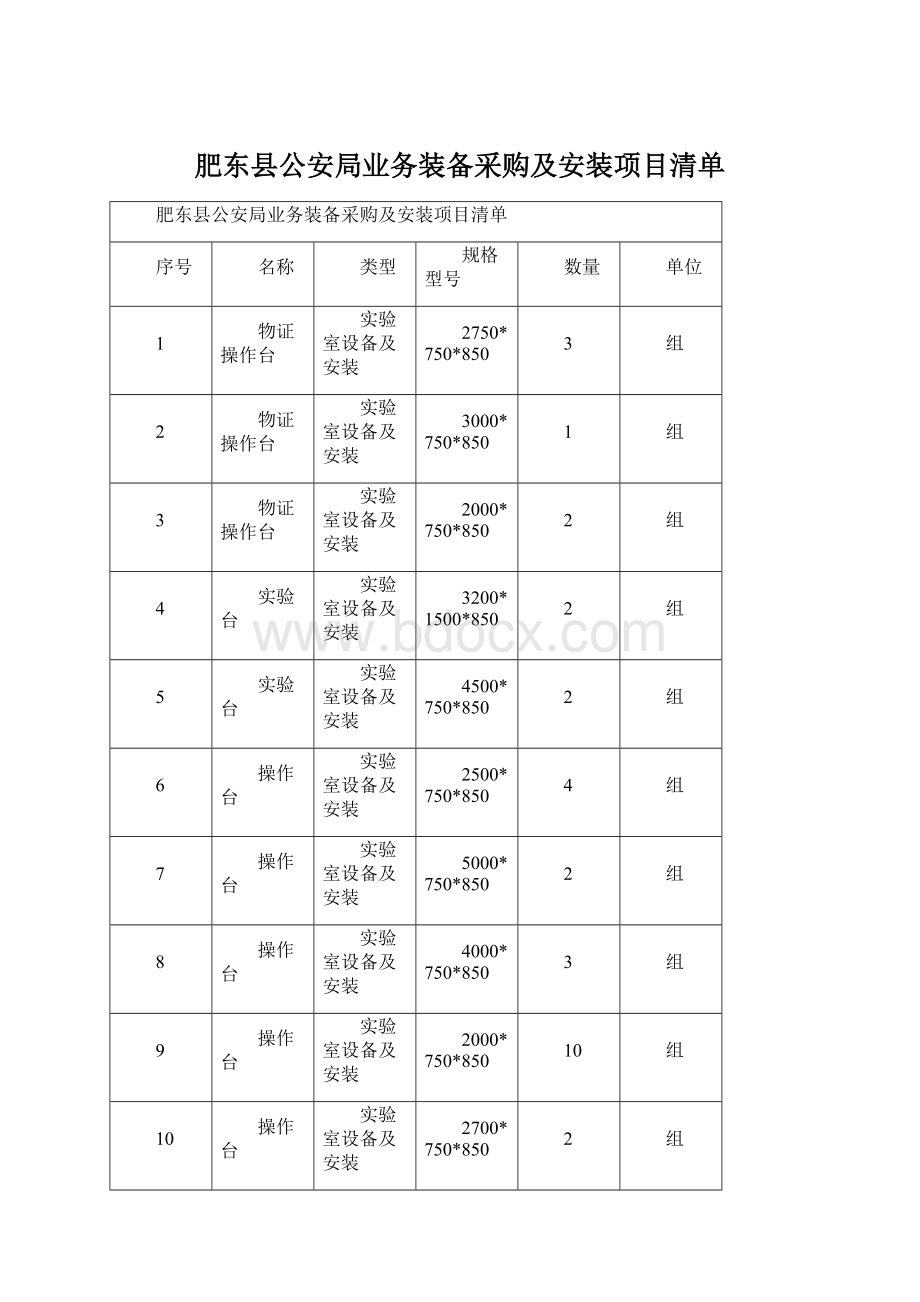 肥东县公安局业务装备采购及安装项目清单文档格式.docx