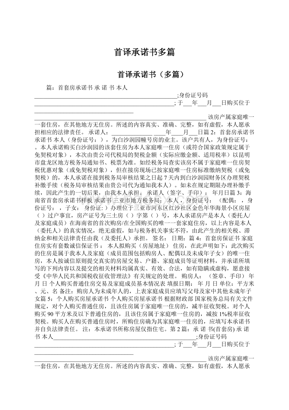 首译承诺书多篇Word格式文档下载.docx