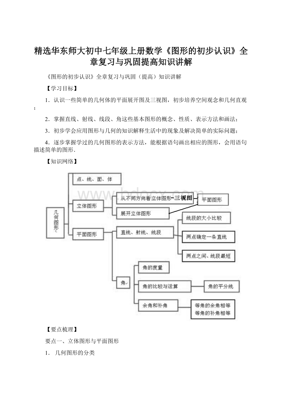 精选华东师大初中七年级上册数学《图形的初步认识》全章复习与巩固提高知识讲解文档格式.docx