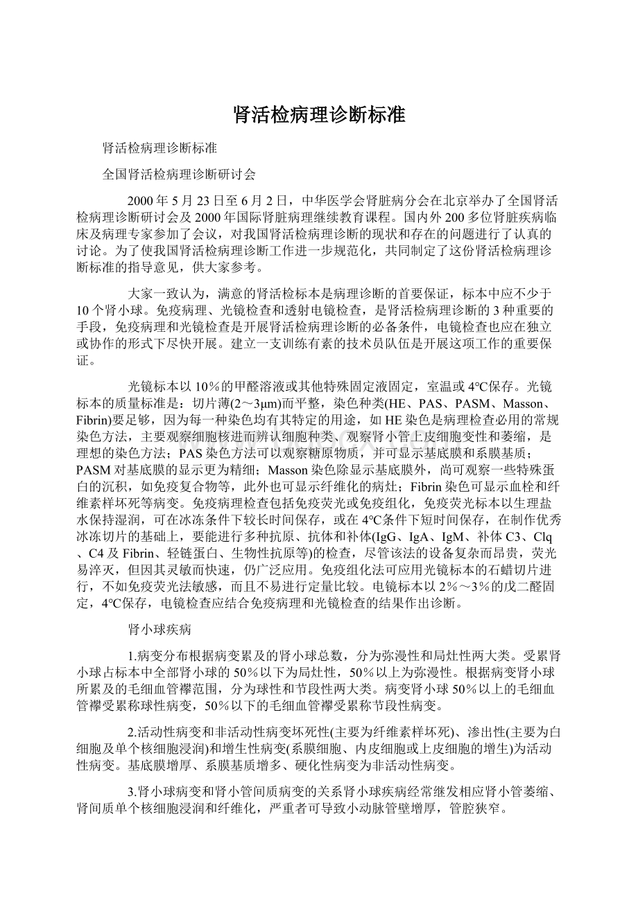 肾活检病理诊断标准Word格式.docx