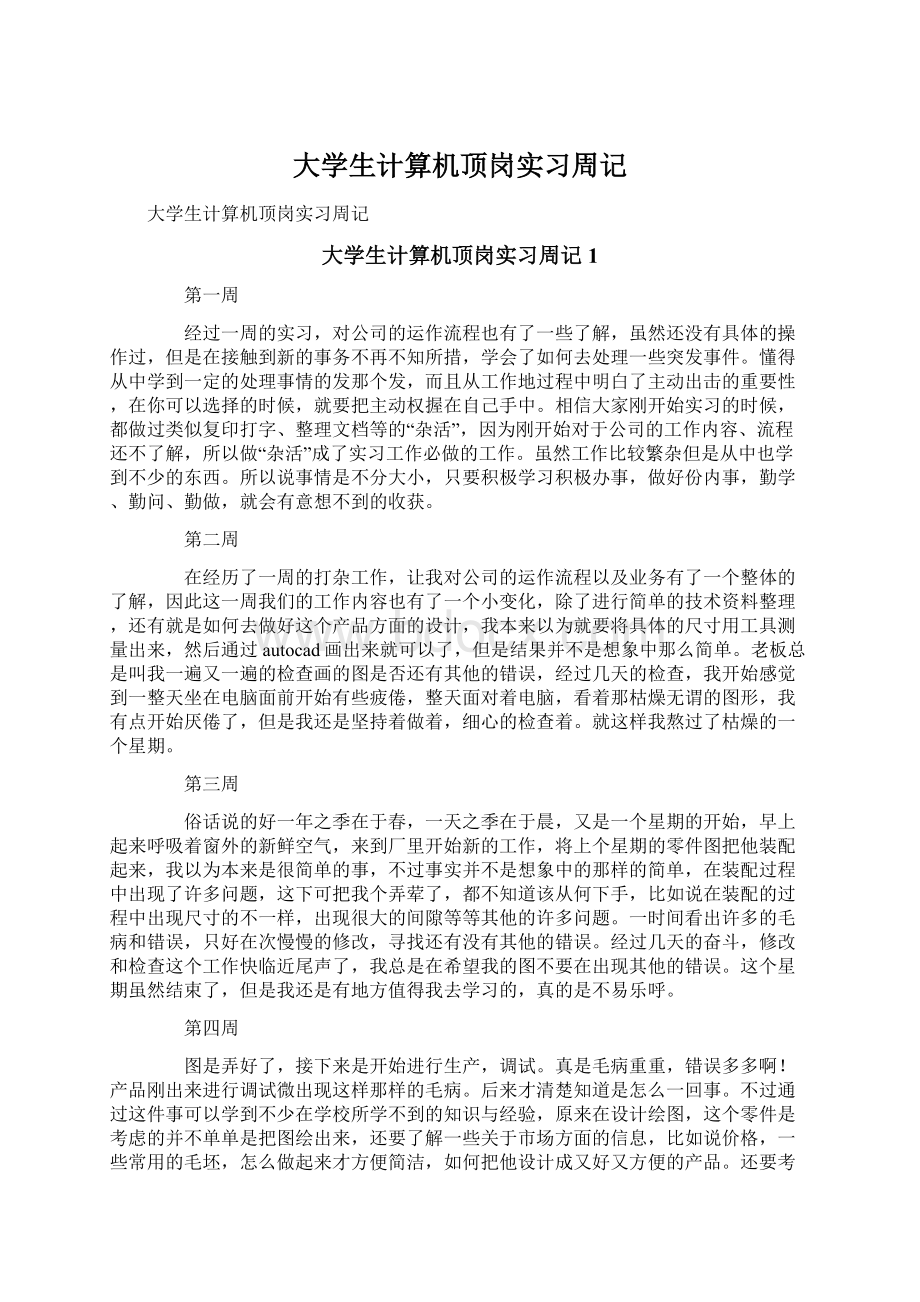 大学生计算机顶岗实习周记.docx_第1页