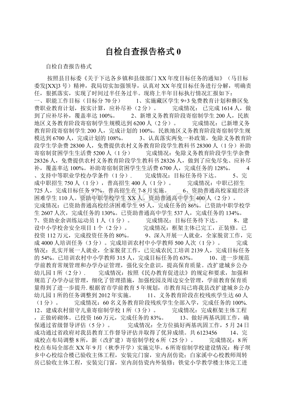 自检自查报告格式0Word格式文档下载.docx