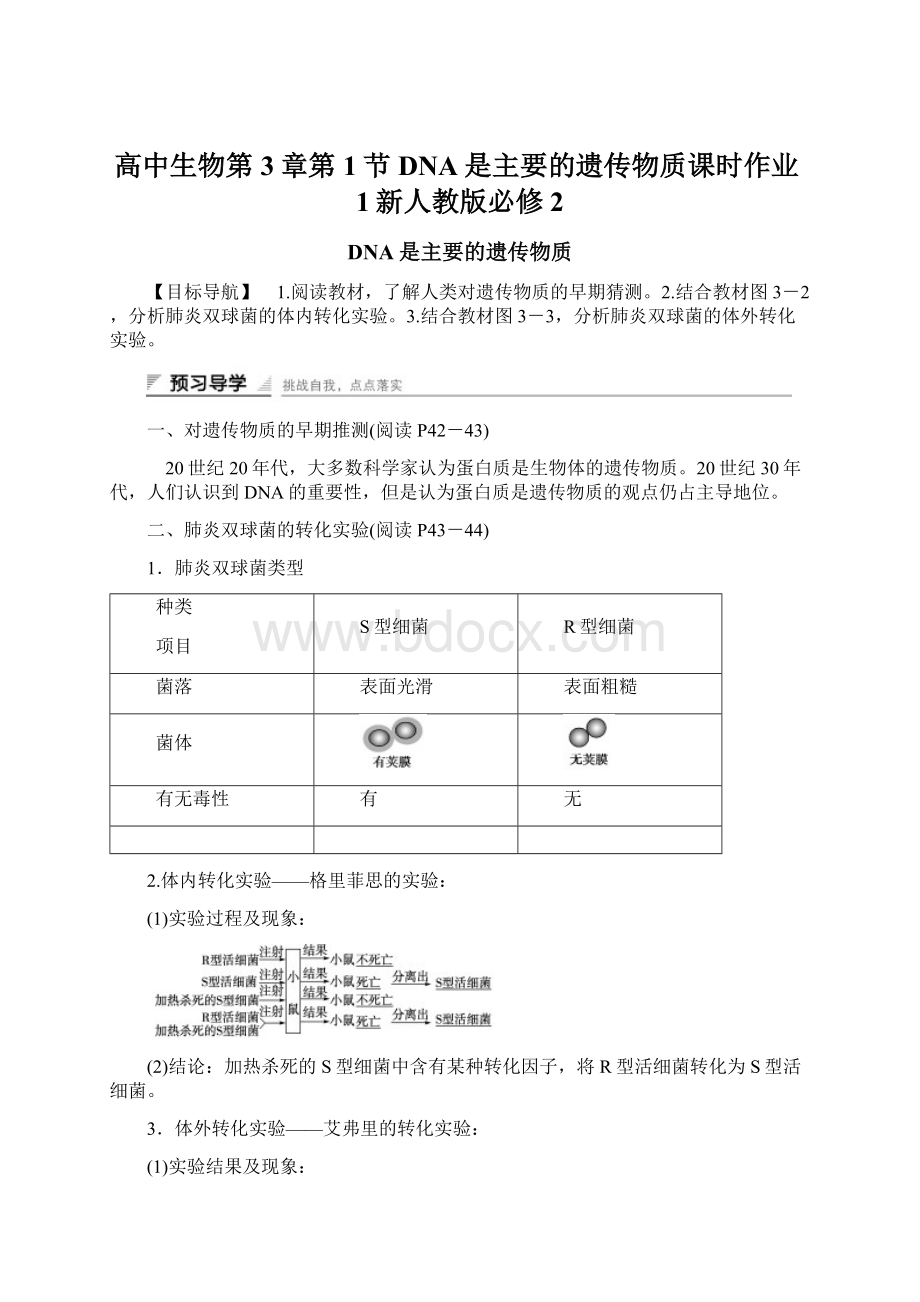 高中生物第3章第1节DNA是主要的遗传物质课时作业1新人教版必修2Word格式文档下载.docx_第1页