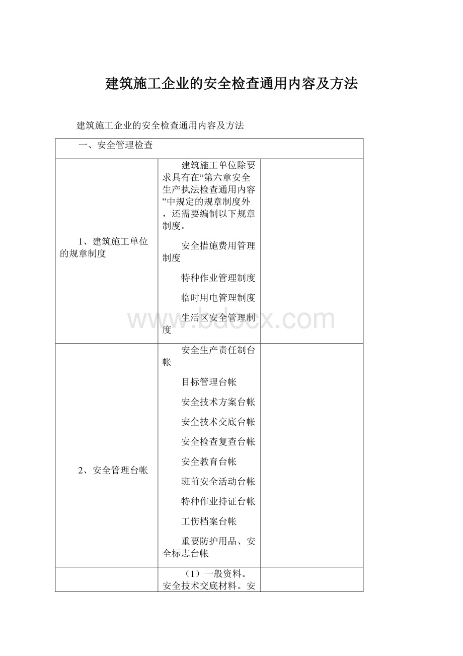 建筑施工企业的安全检查通用内容及方法.docx