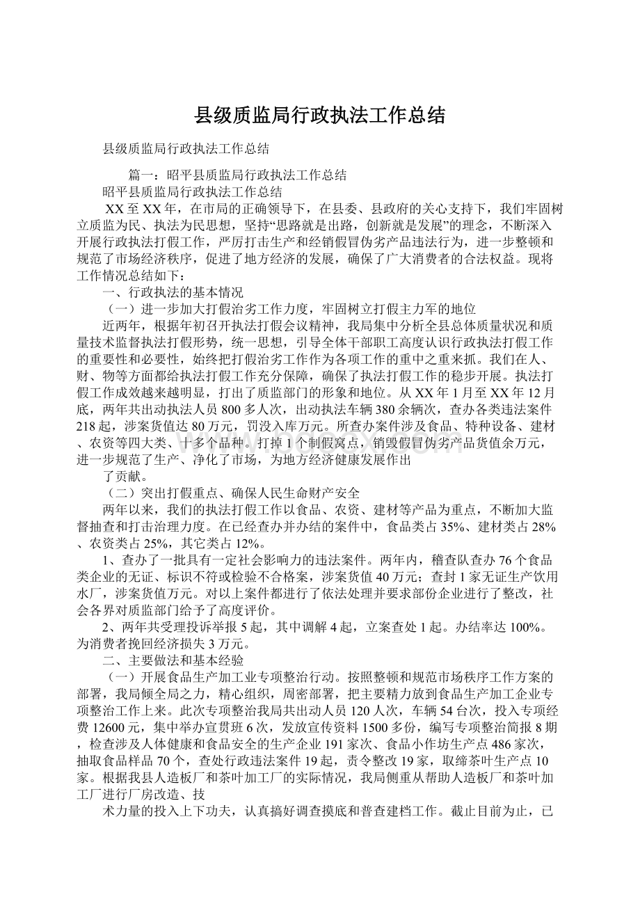 县级质监局行政执法工作总结.docx_第1页